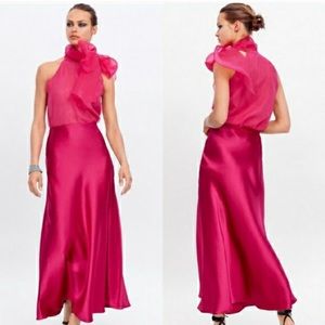 ZARA • Satin Slip On Maxi Skirt in Fuchsia
